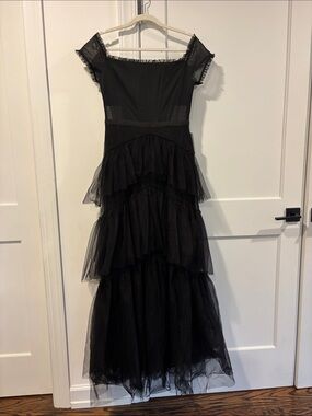 Betsy & Adam Black Ruffled Tulle Dress
